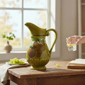 Vintage 1960s  LA Potteries #25C Avocado Green Water Pitcher